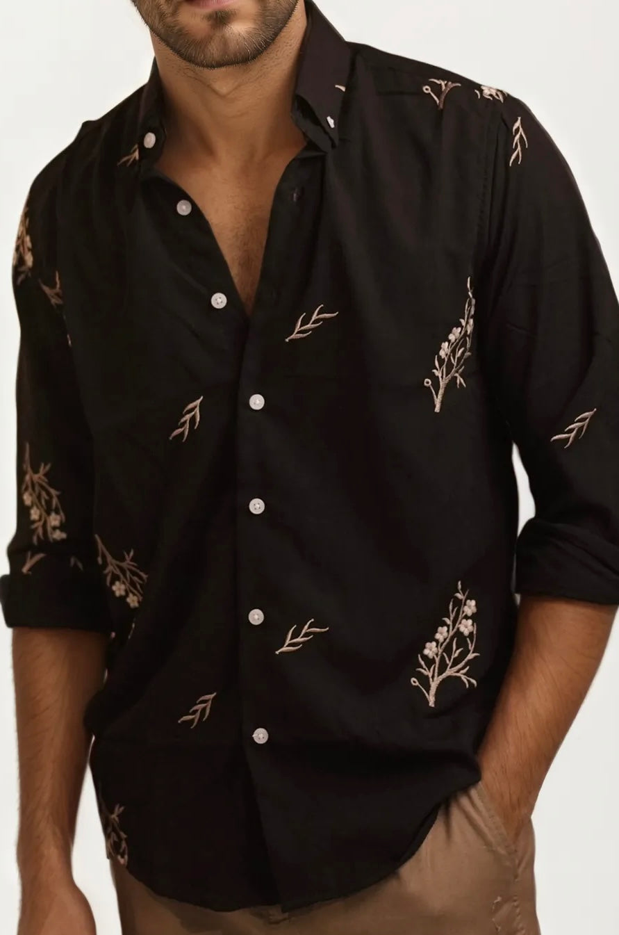 Black Embroidery Full-Hand Shirt