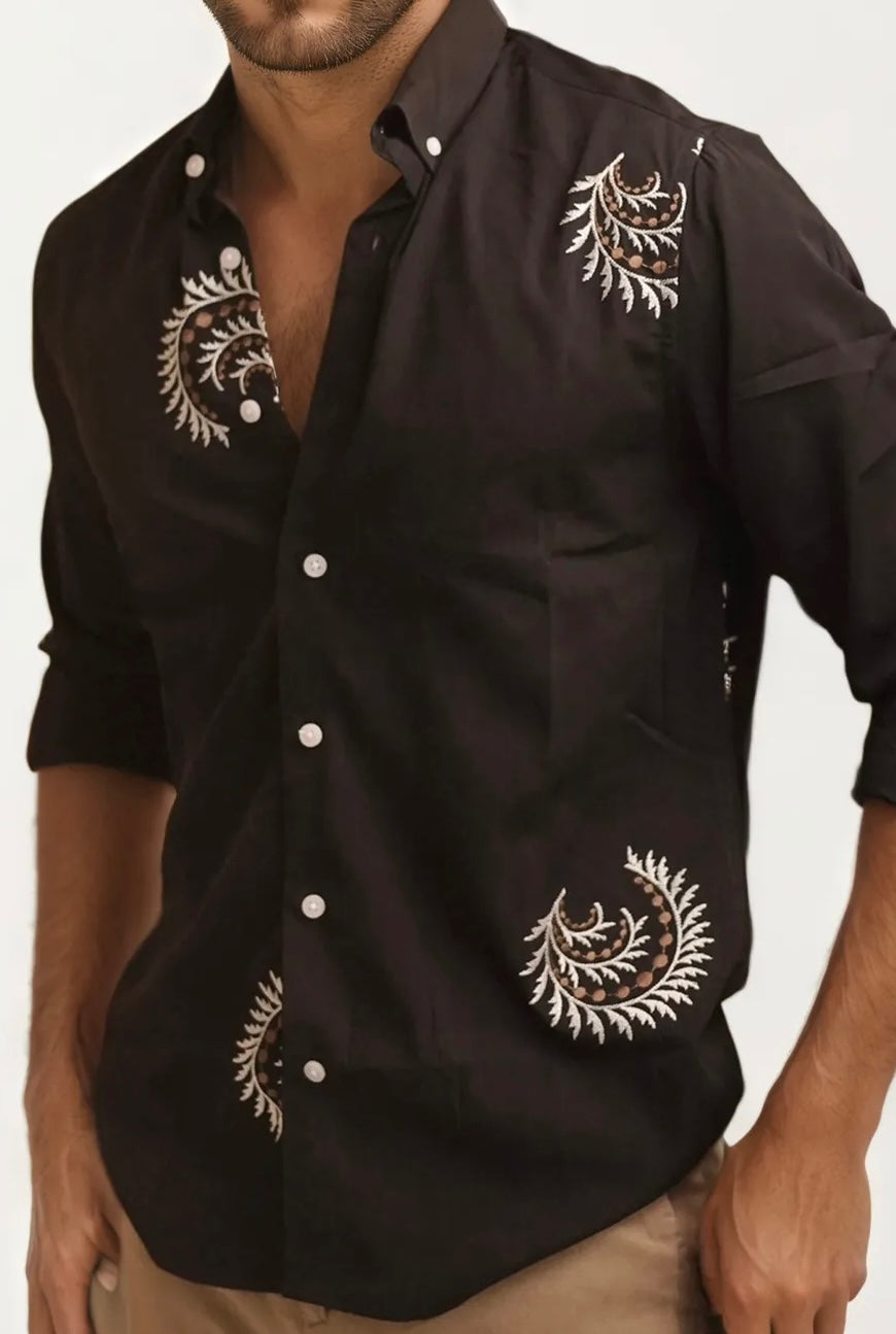 Black Embroidery Full-Hand Shirt
