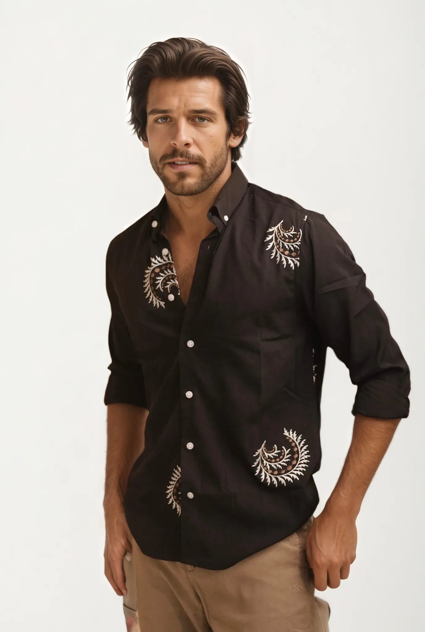 Black Embroidery Full-Hand Shirt