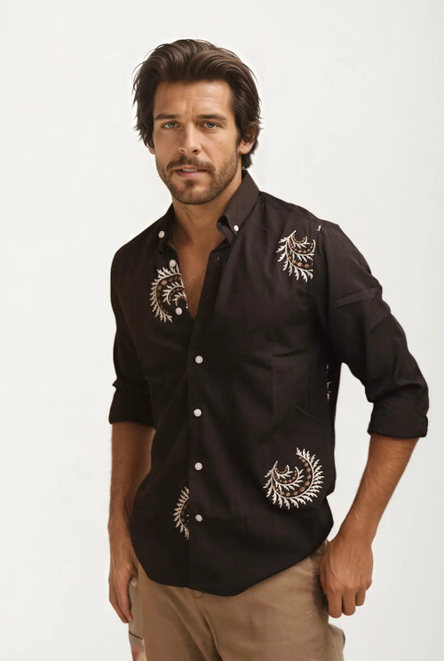 Black Embroidery Full-Hand Shirt