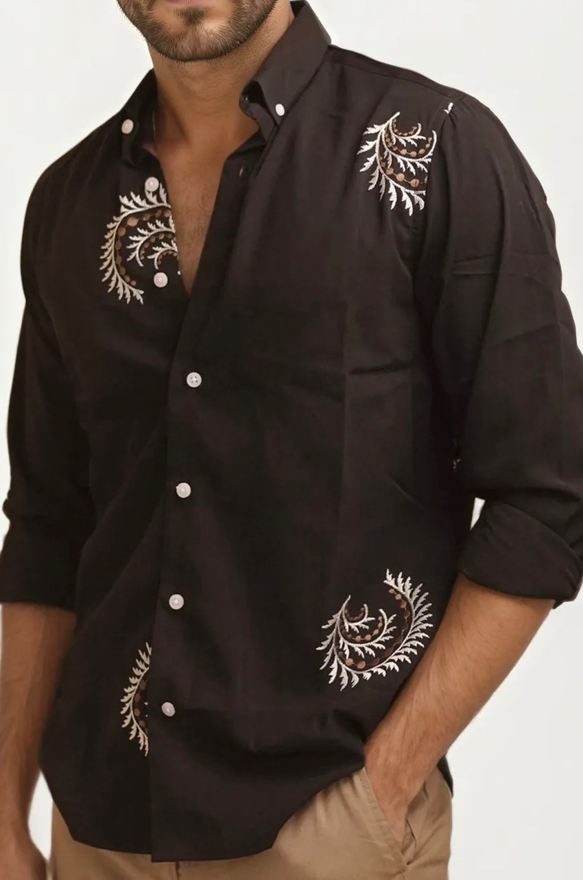 Black Embroidery Full-Hand Shirt