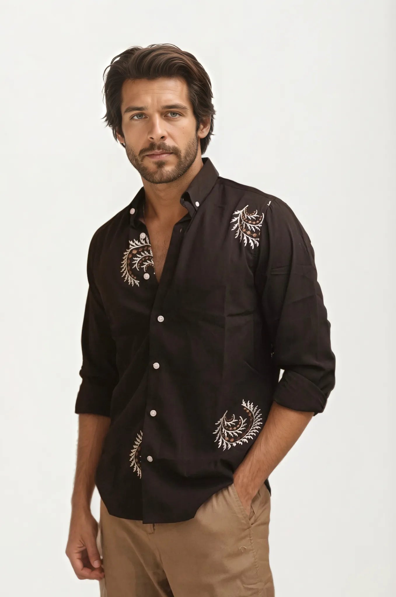 Black Embroidery Full-Hand Shirt