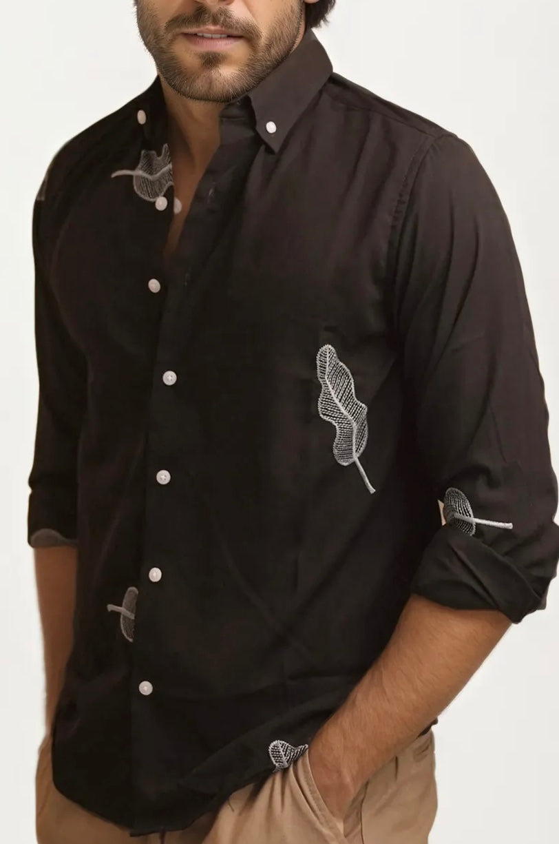 Black Embroidery Full-Hand Shirt