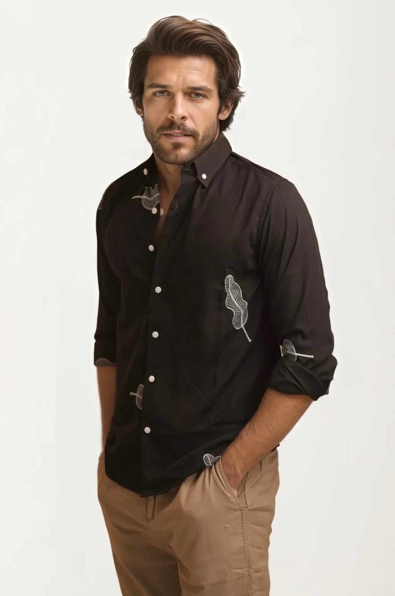 Black Embroidery Full-Hand Shirt