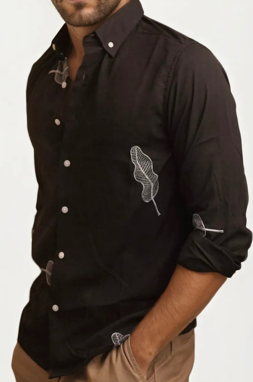 Black Embroidery Full-Hand Shirt