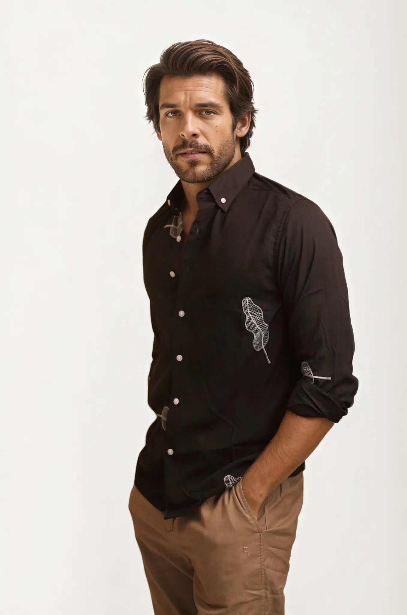 Black Embroidery Full-Hand Shirt