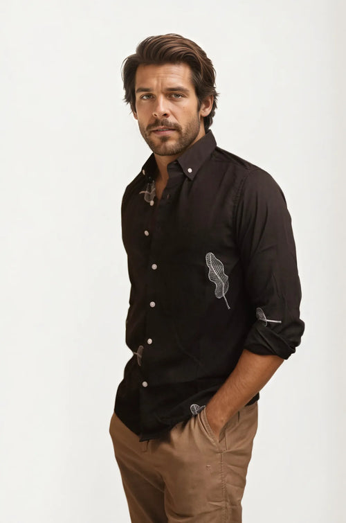Black Embroidery Full-Hand Shirt