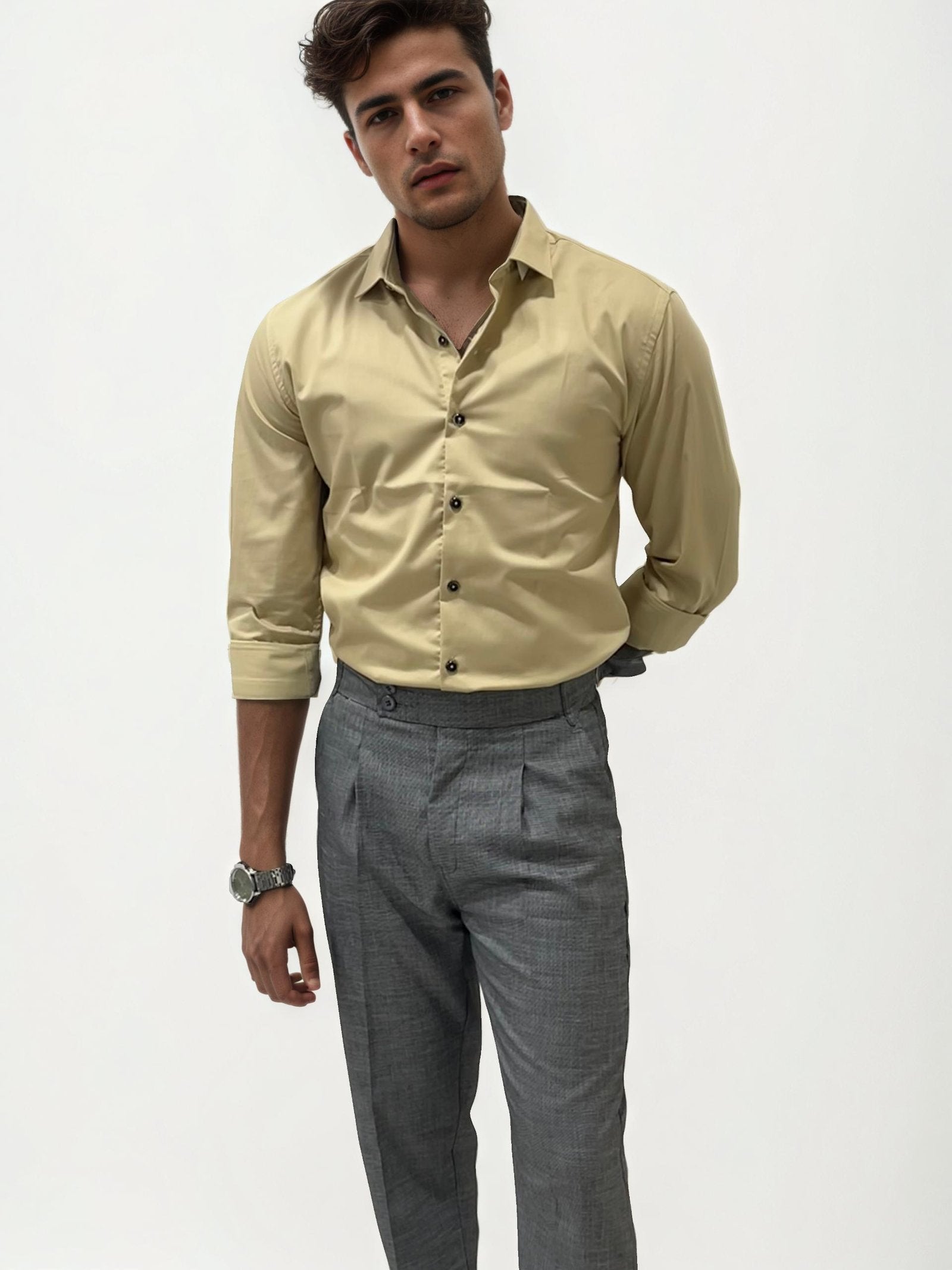 Gray straight Ghurka trousers
