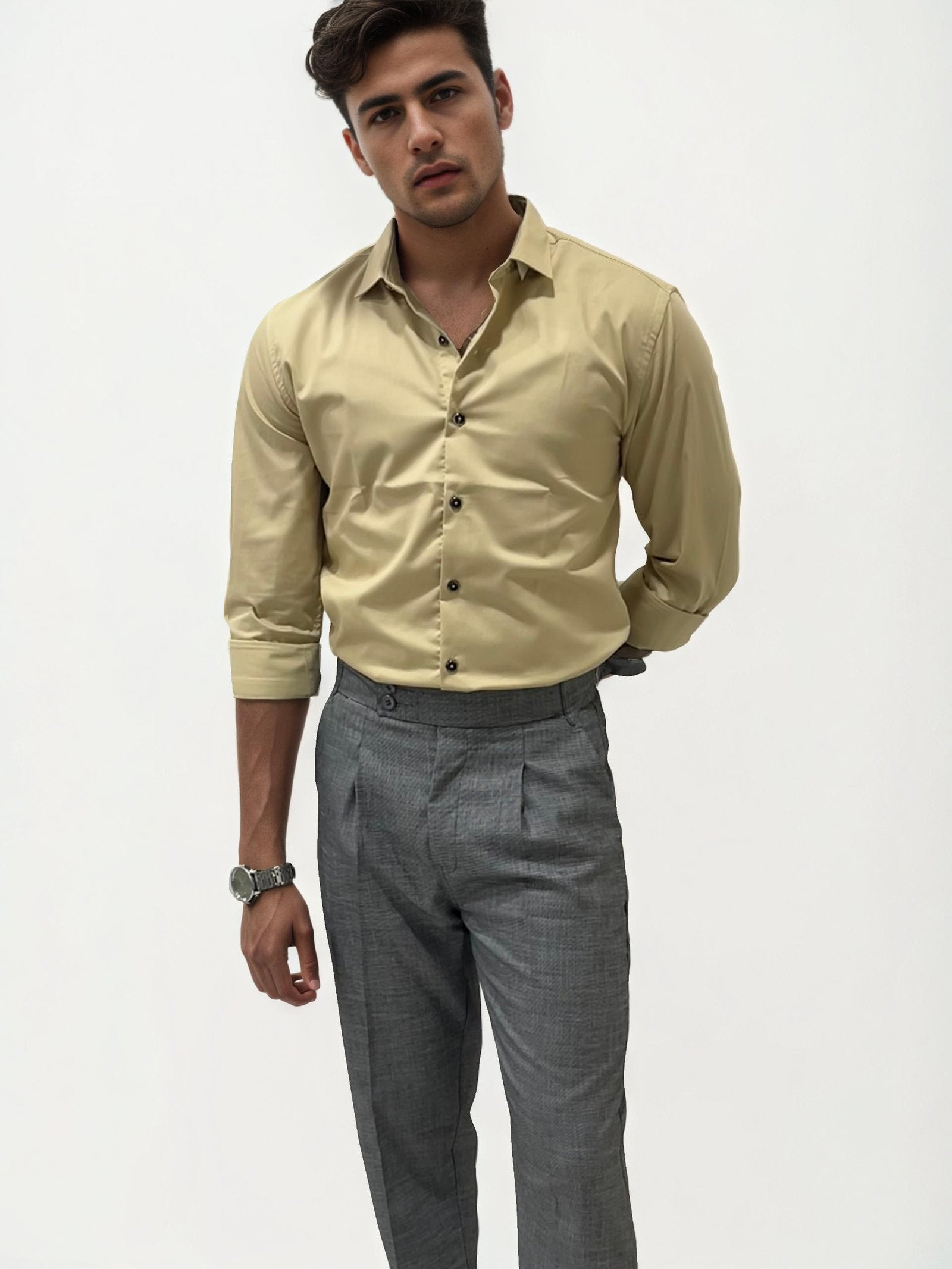 Grey Pleated Gurkha Trousers