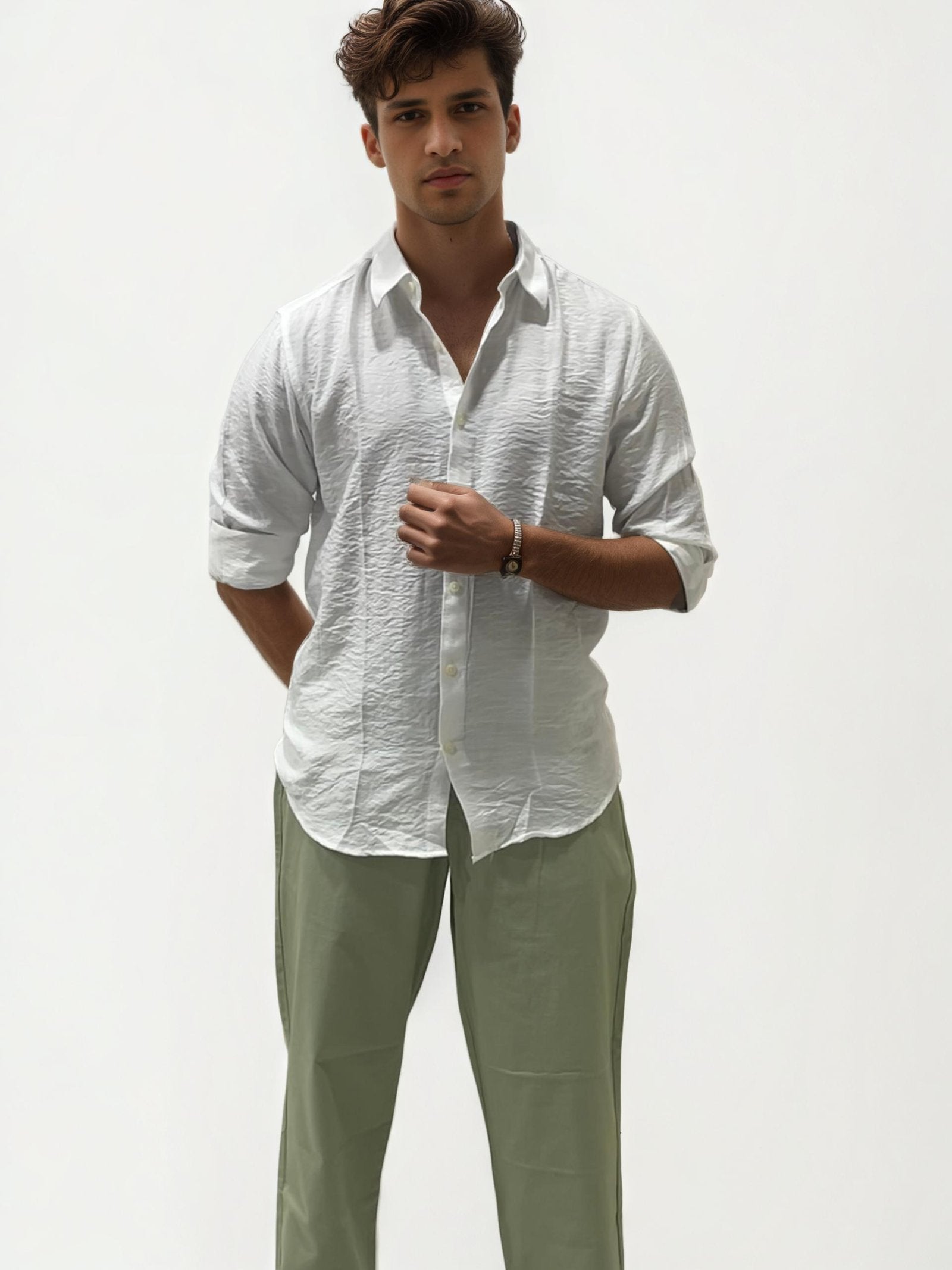 Light Olive Green Linen Trousers