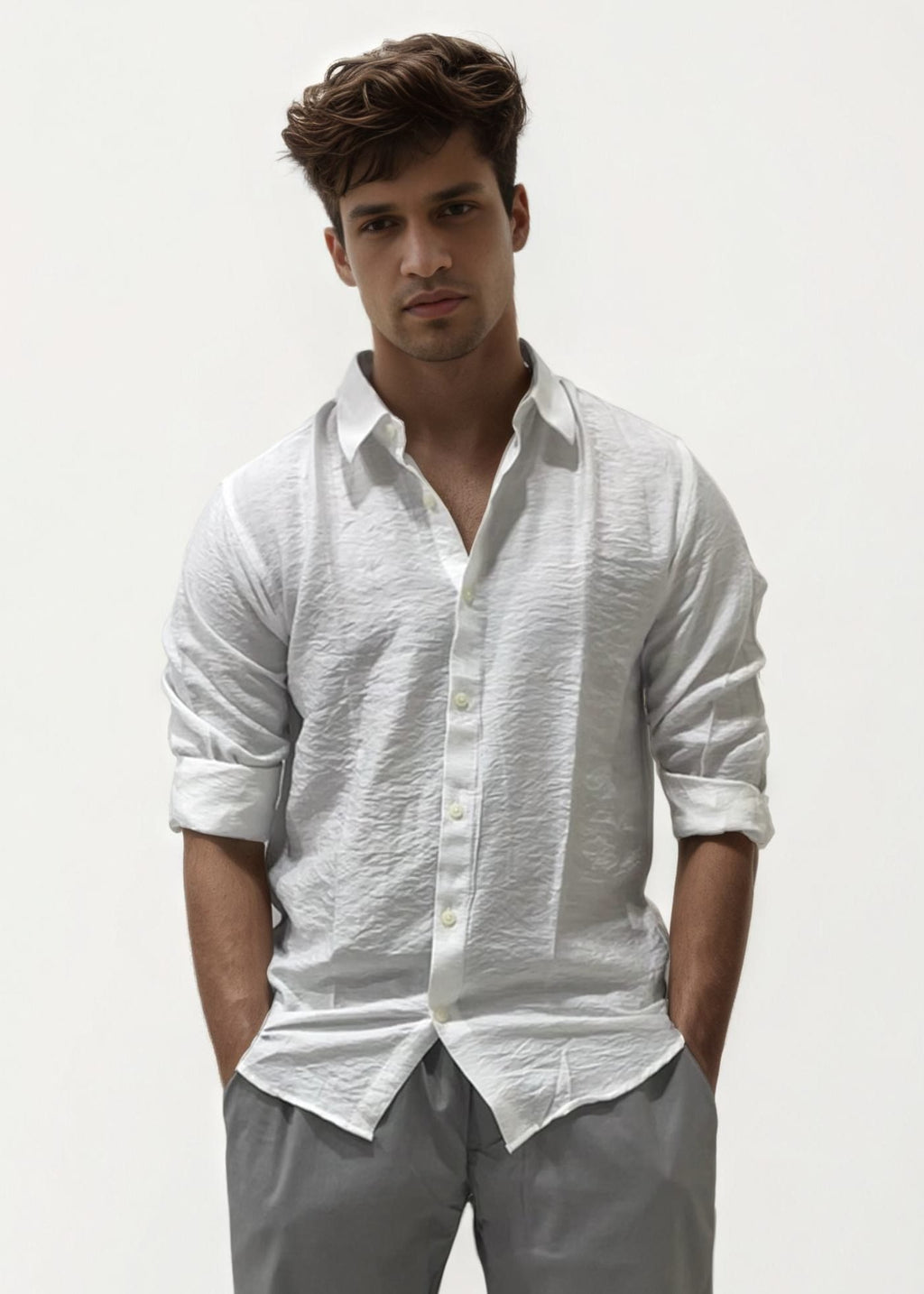 Grey Slim Fit Linen Trousers