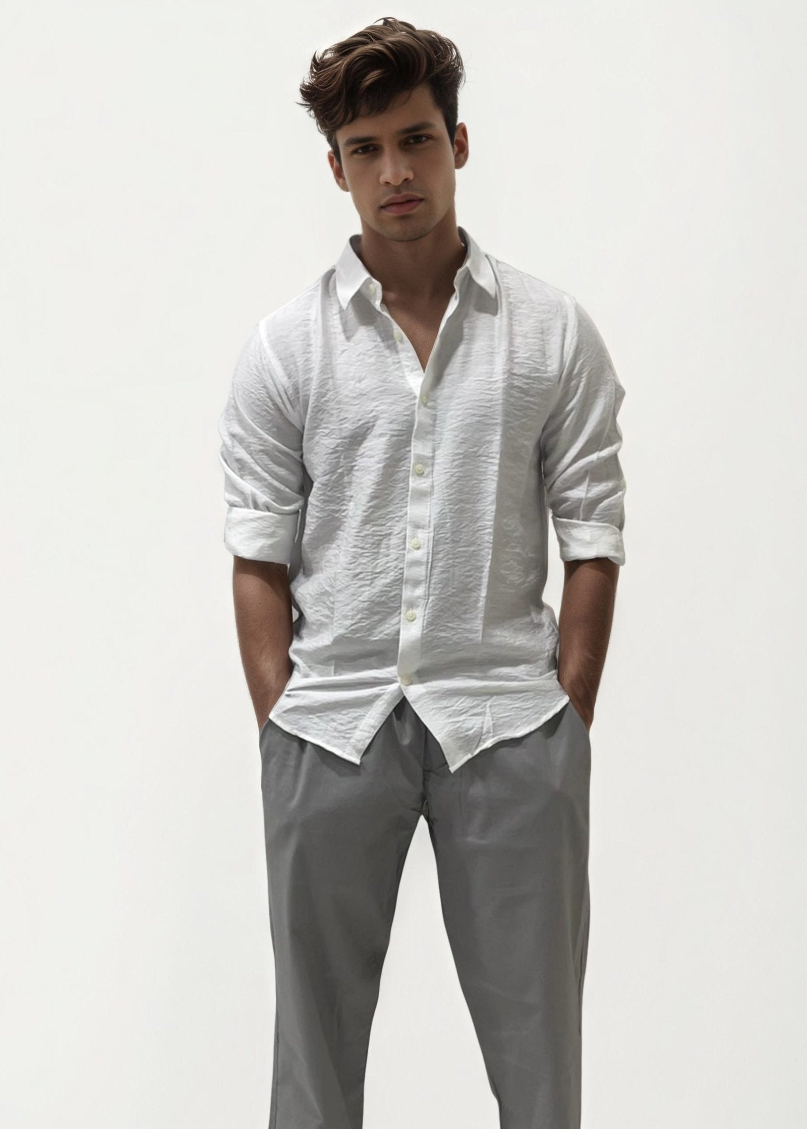 Grey Slim Fit Linen Trousers