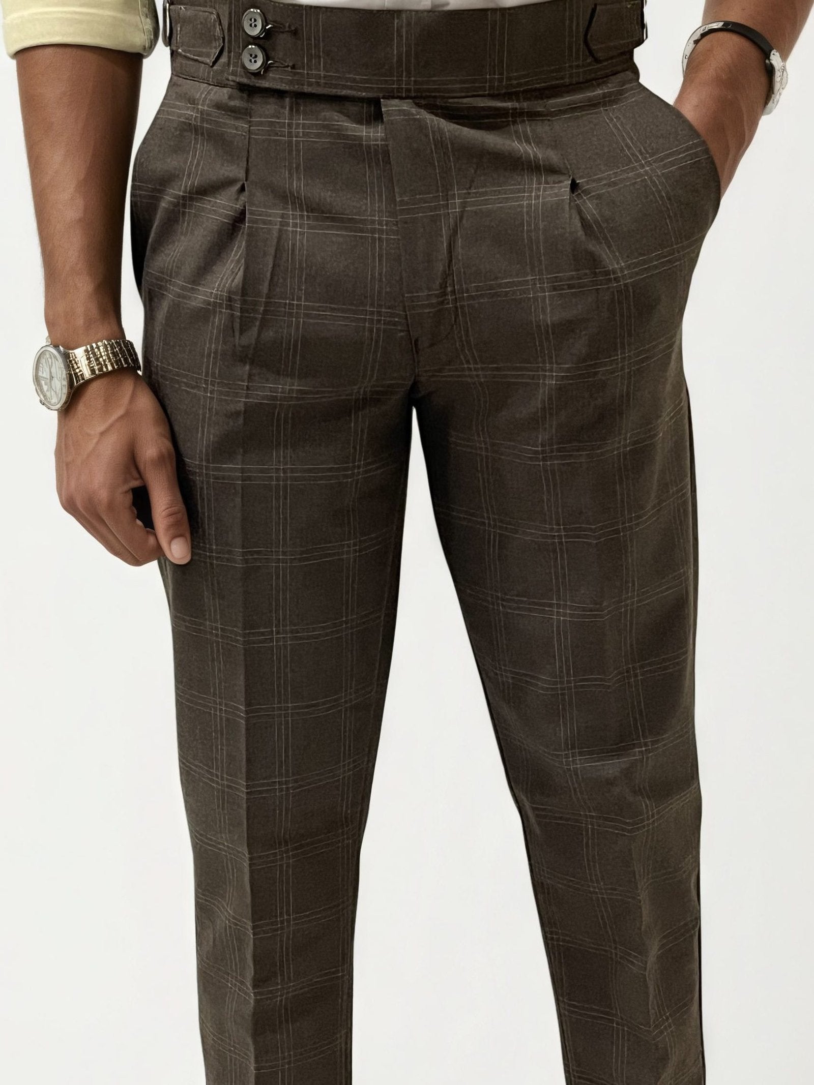 Dark Brown Checked Gurkha Trousers