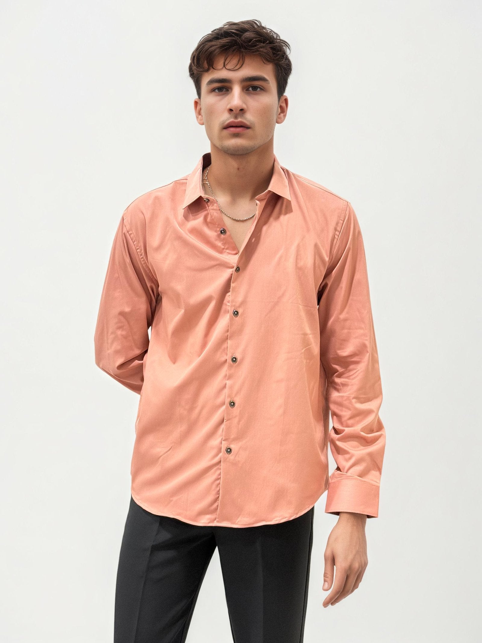 Rust Orange Slim Fit Plain Shirt