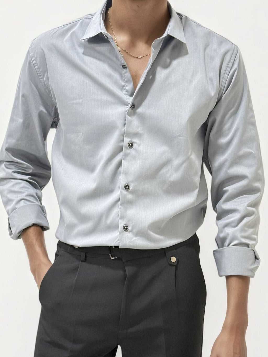 Grey Slim Fit Plain Shirt