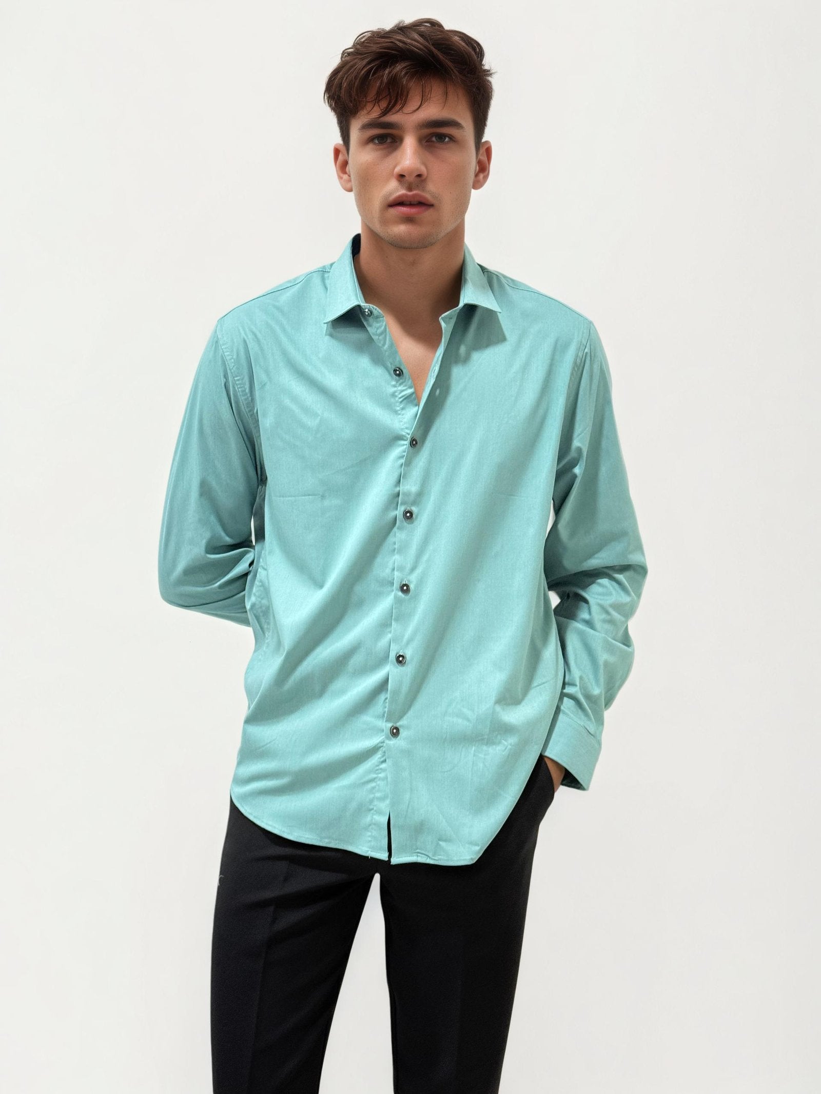 Teal Green Slim Fit Plain Shirt