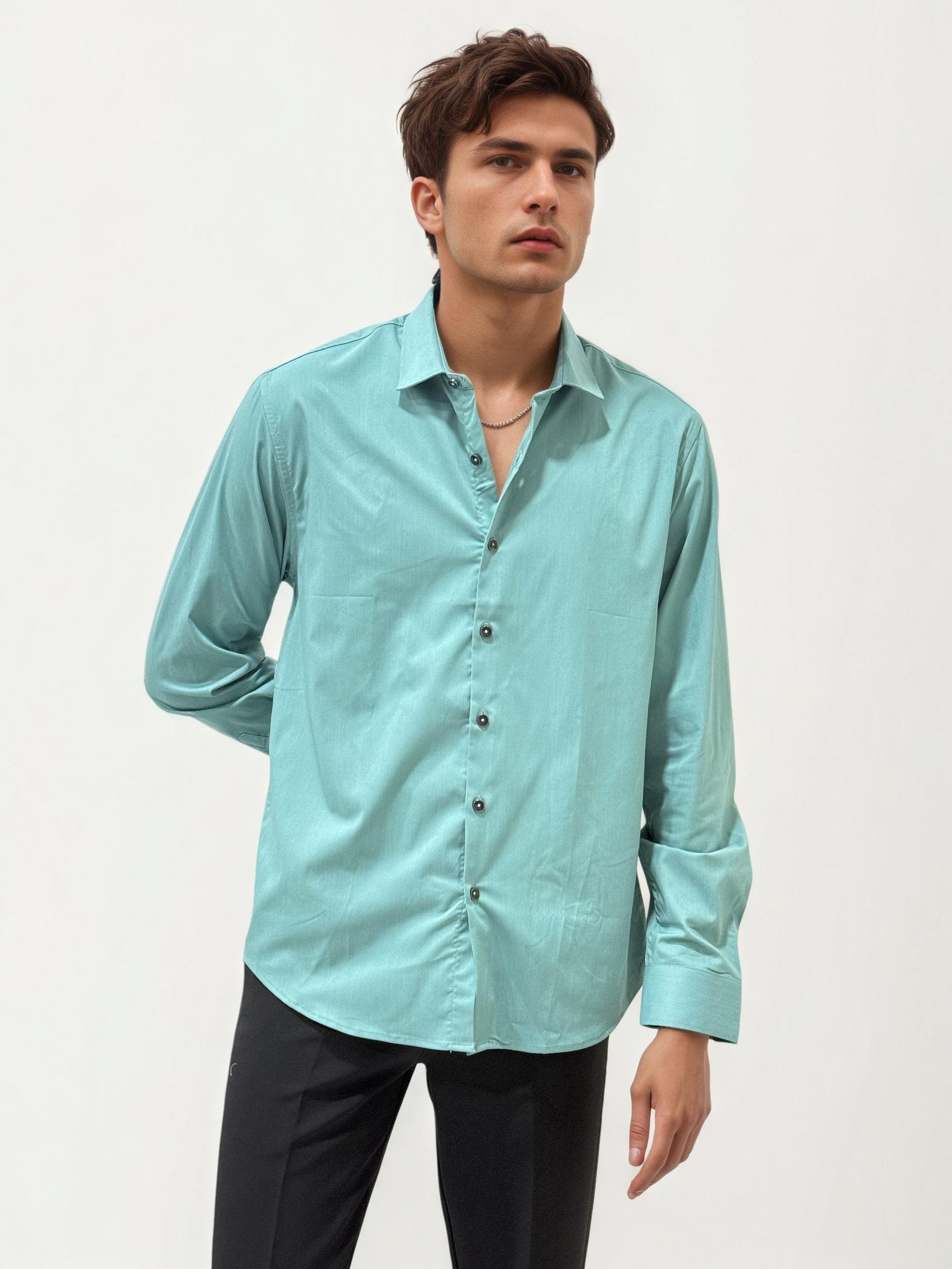 Teal Green Slim Fit Plain Shirt