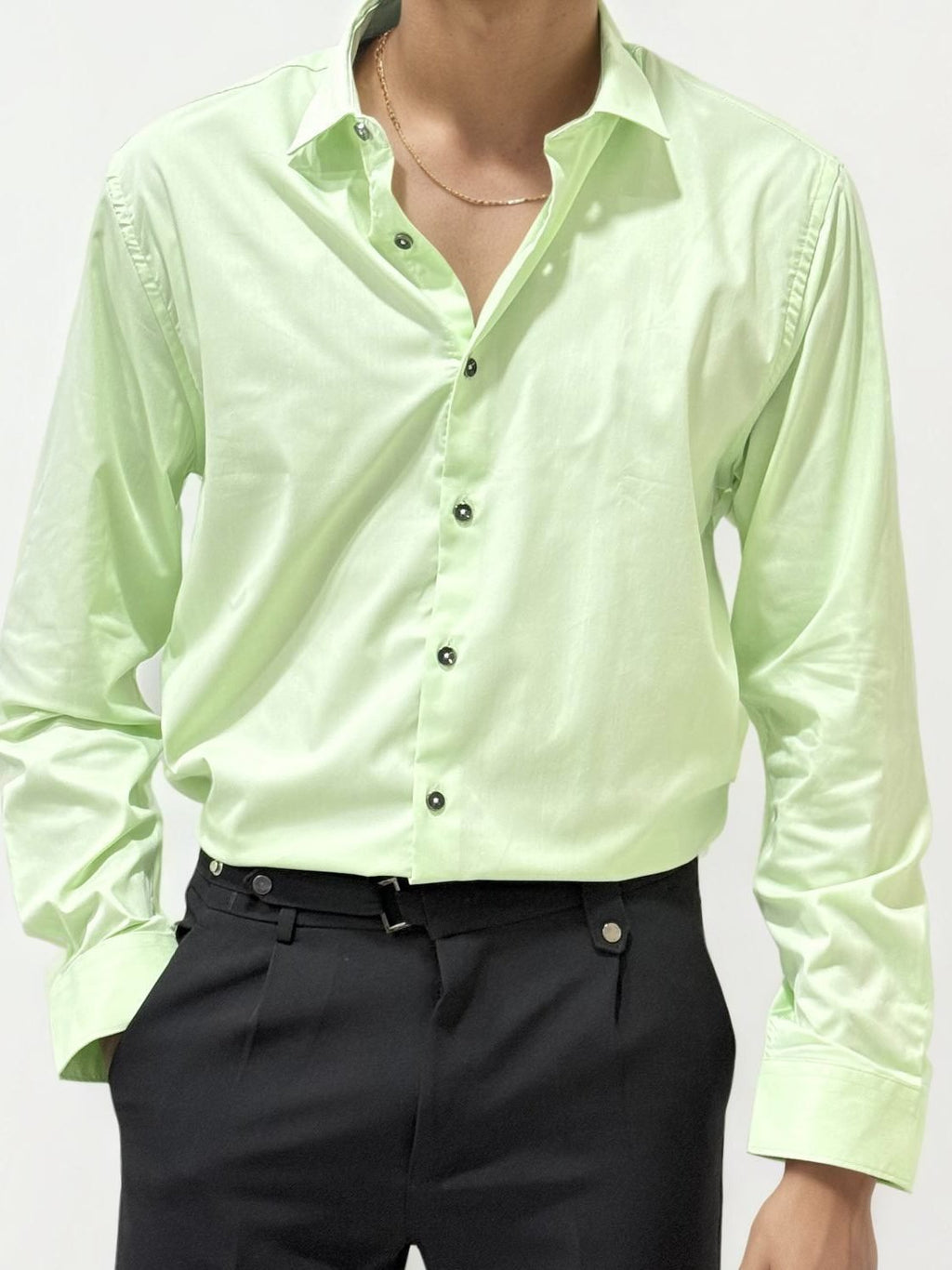 Lime Green Slim Fit Plain Shirt
