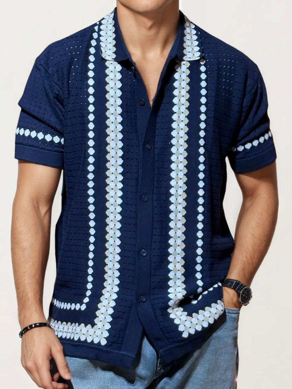 Blue Knitted Full-Hand Shirt