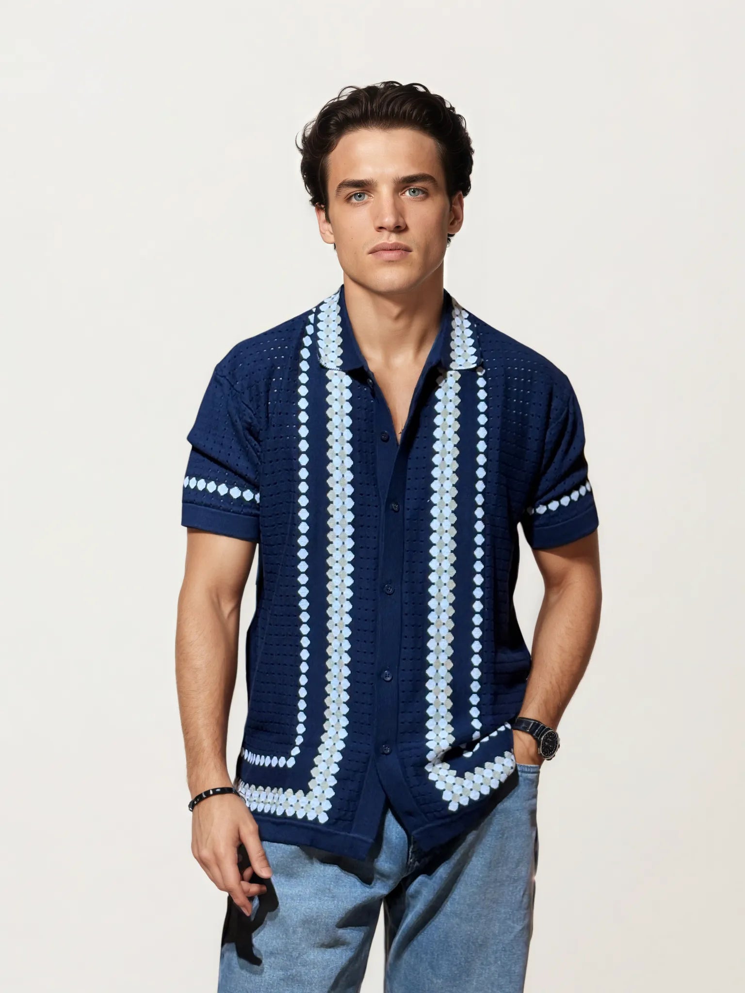 Blue Knitted Full-Hand Shirt