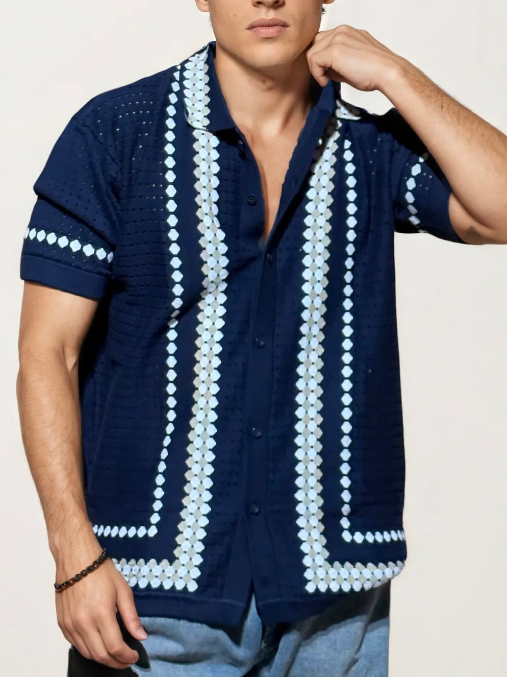 Blue Knitted Full-Hand Shirt