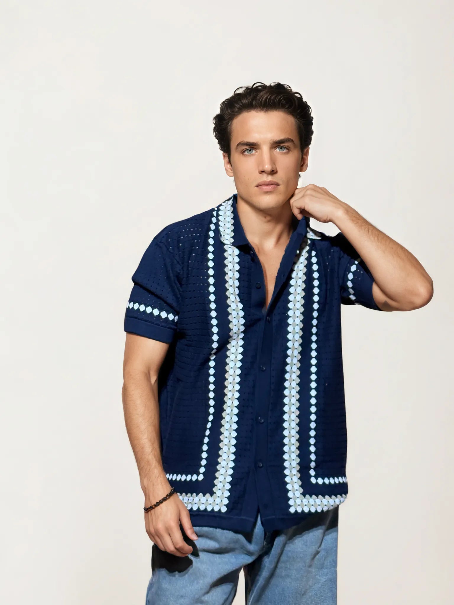 Blue Knitted Full-Hand Shirt