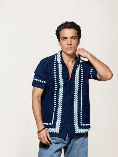 Blue Knitted Full-Hand Shirt