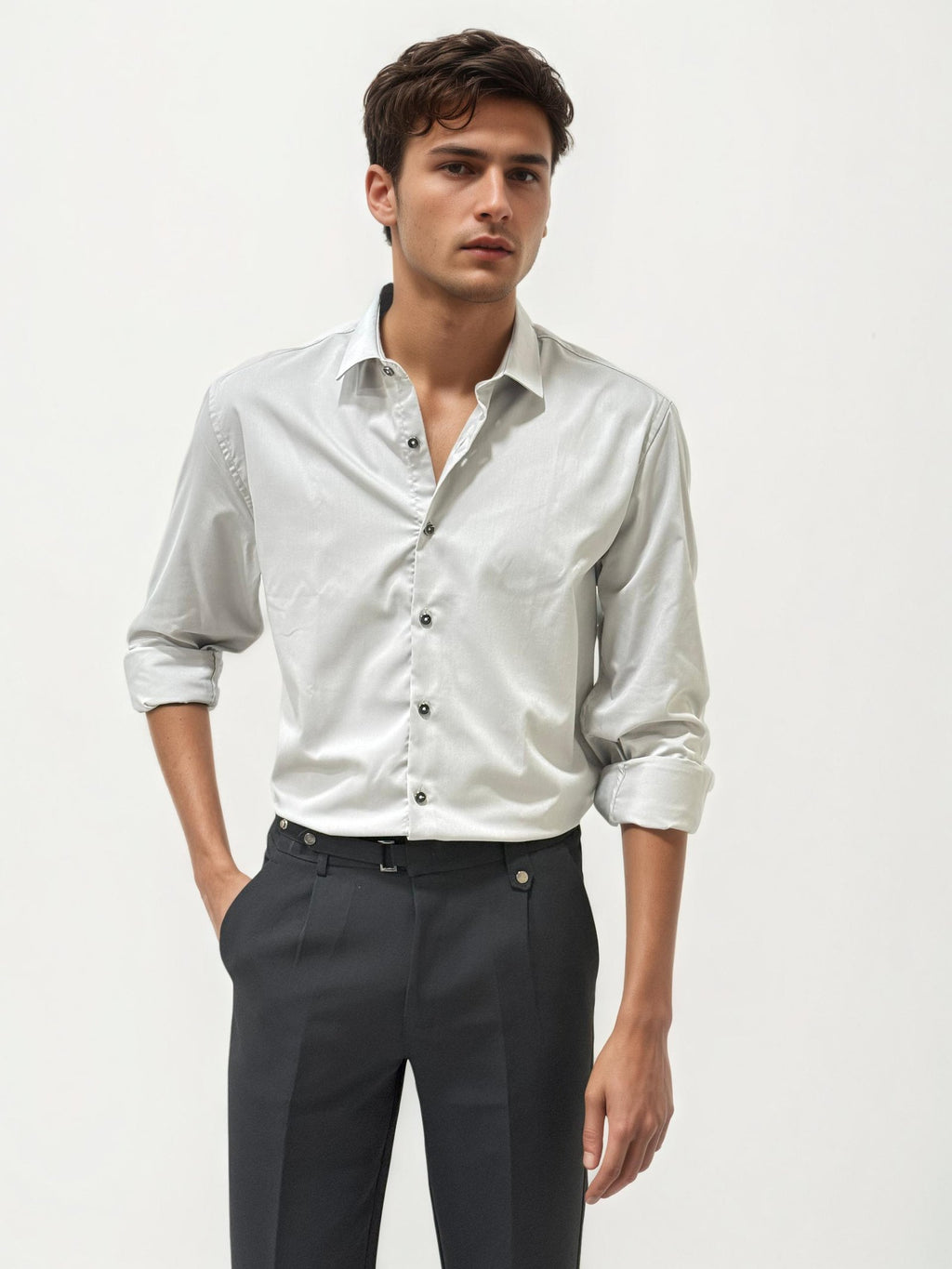 Grey Slim Fit Plain Shirt