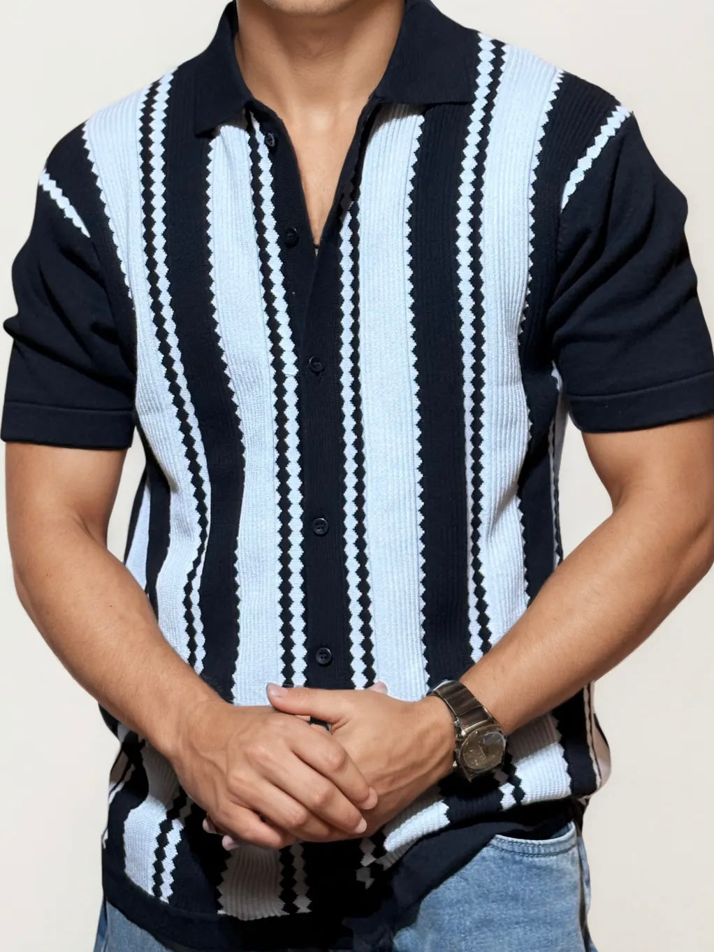 Black Knitted Full-Hand Shirt