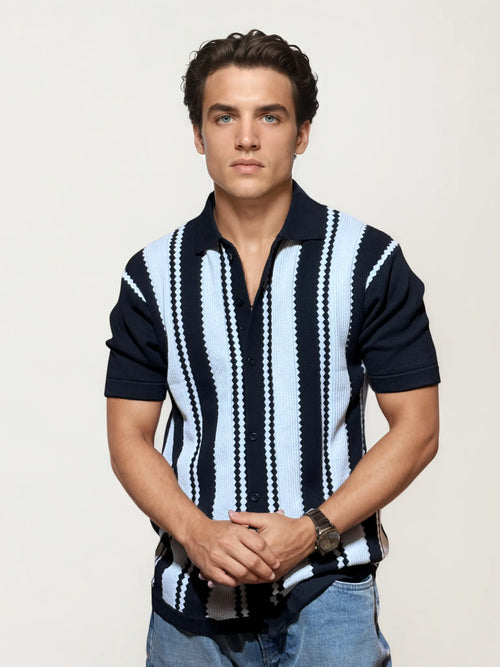 Black Knitted Full-Hand Shirt