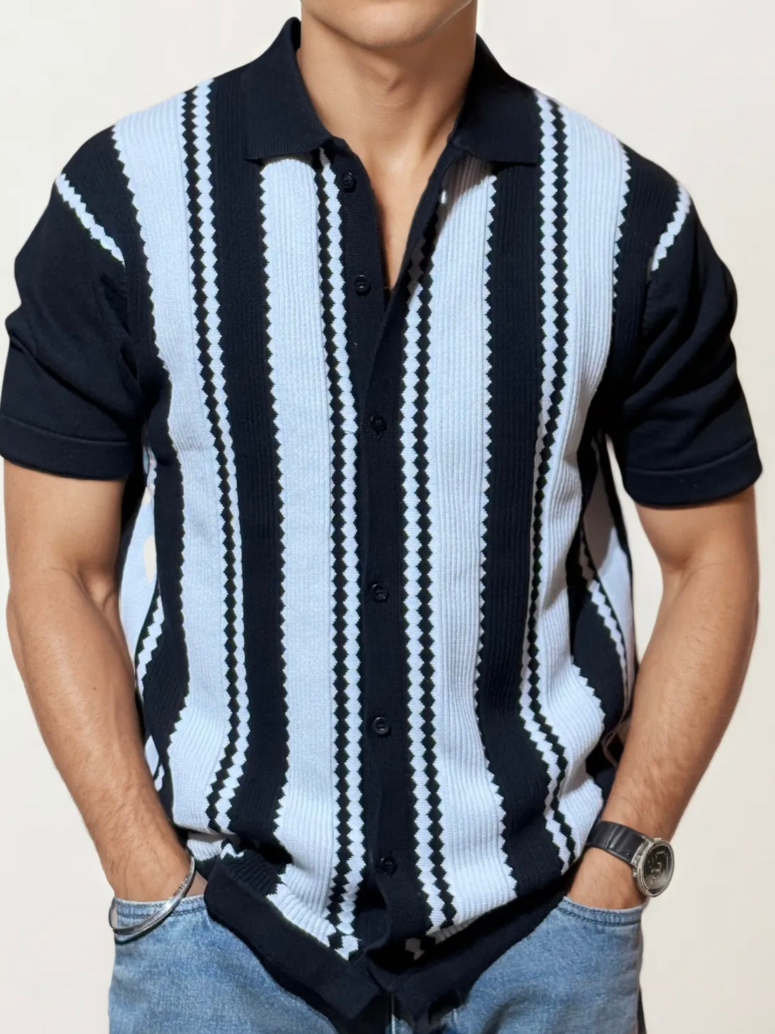 Black Knitted Full-Hand Shirt