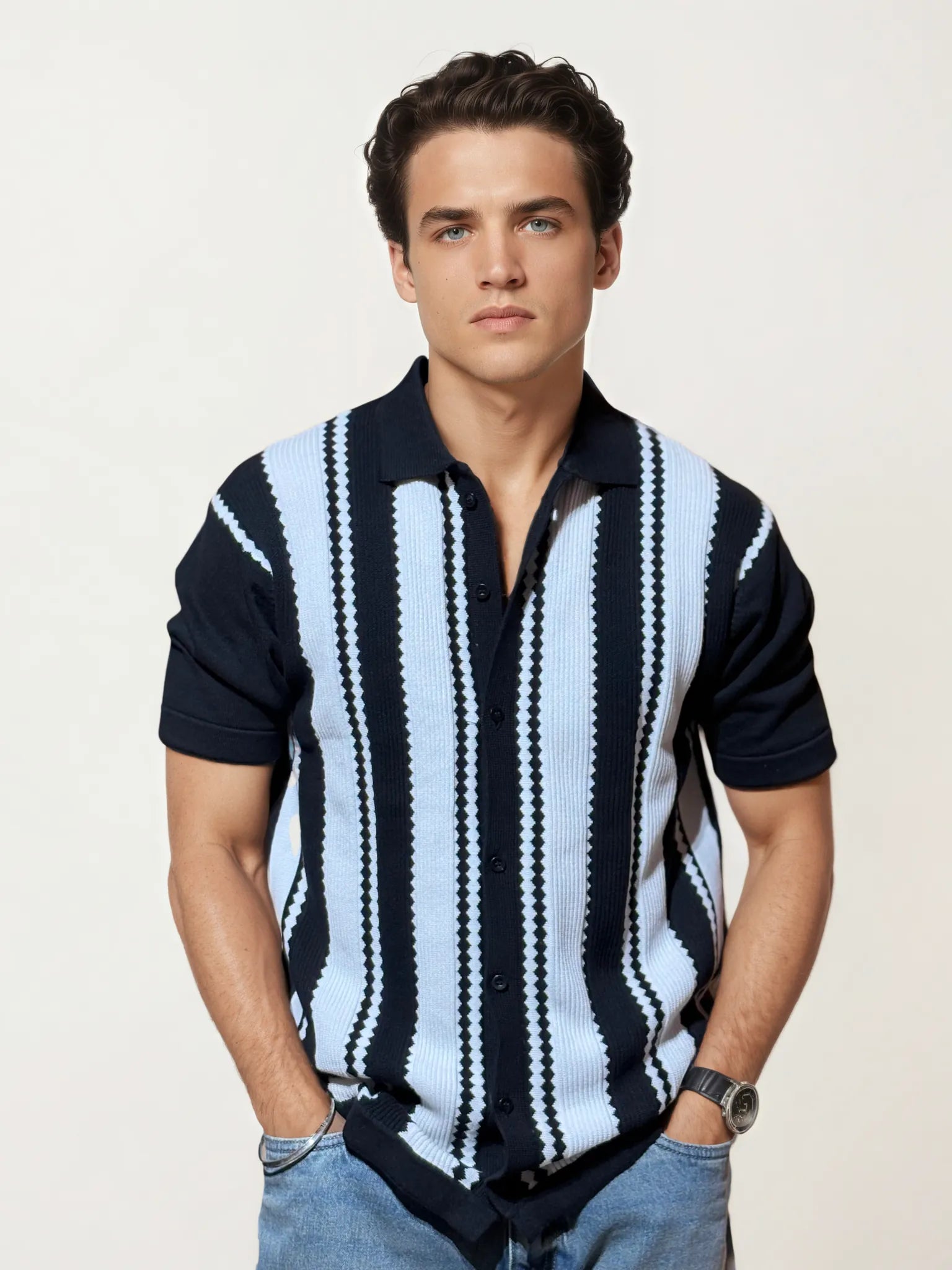 Black Knitted Full-Hand Shirt