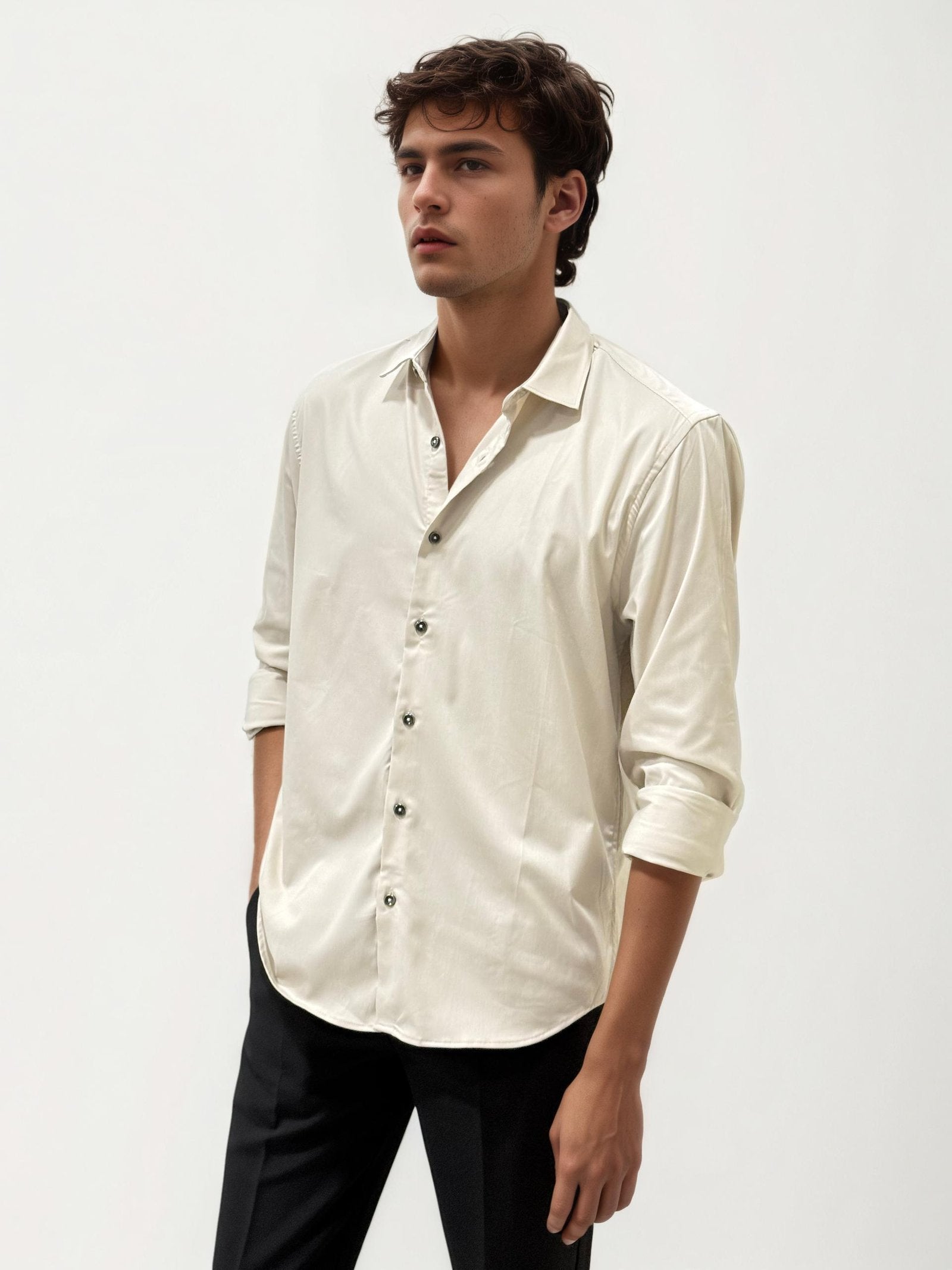 Beige Slim Fit Plain Shirt