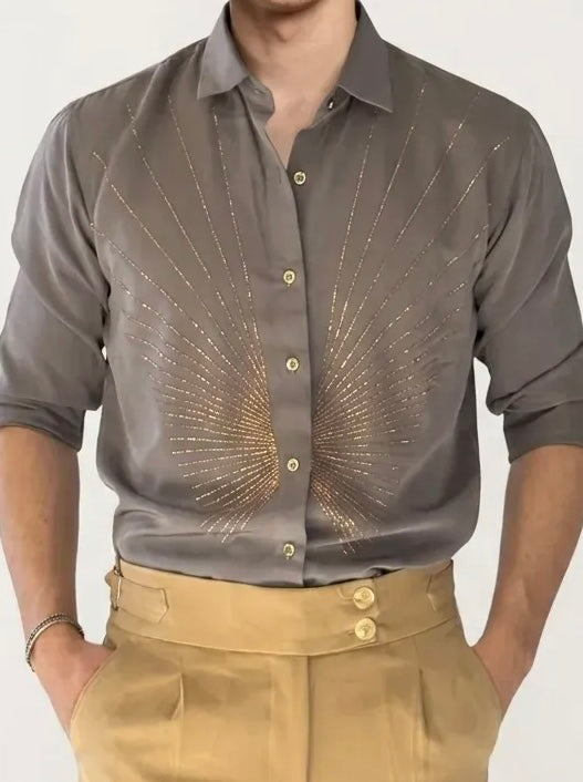Warm-Grey Party Wear Full-Hand Shirt