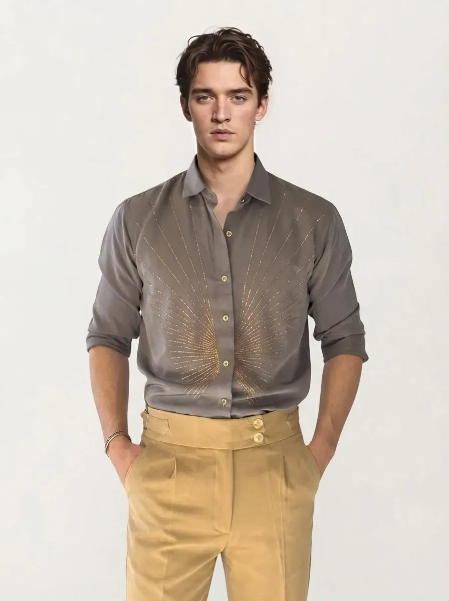 Warm-Grey Party Wear Full-Hand Shirt