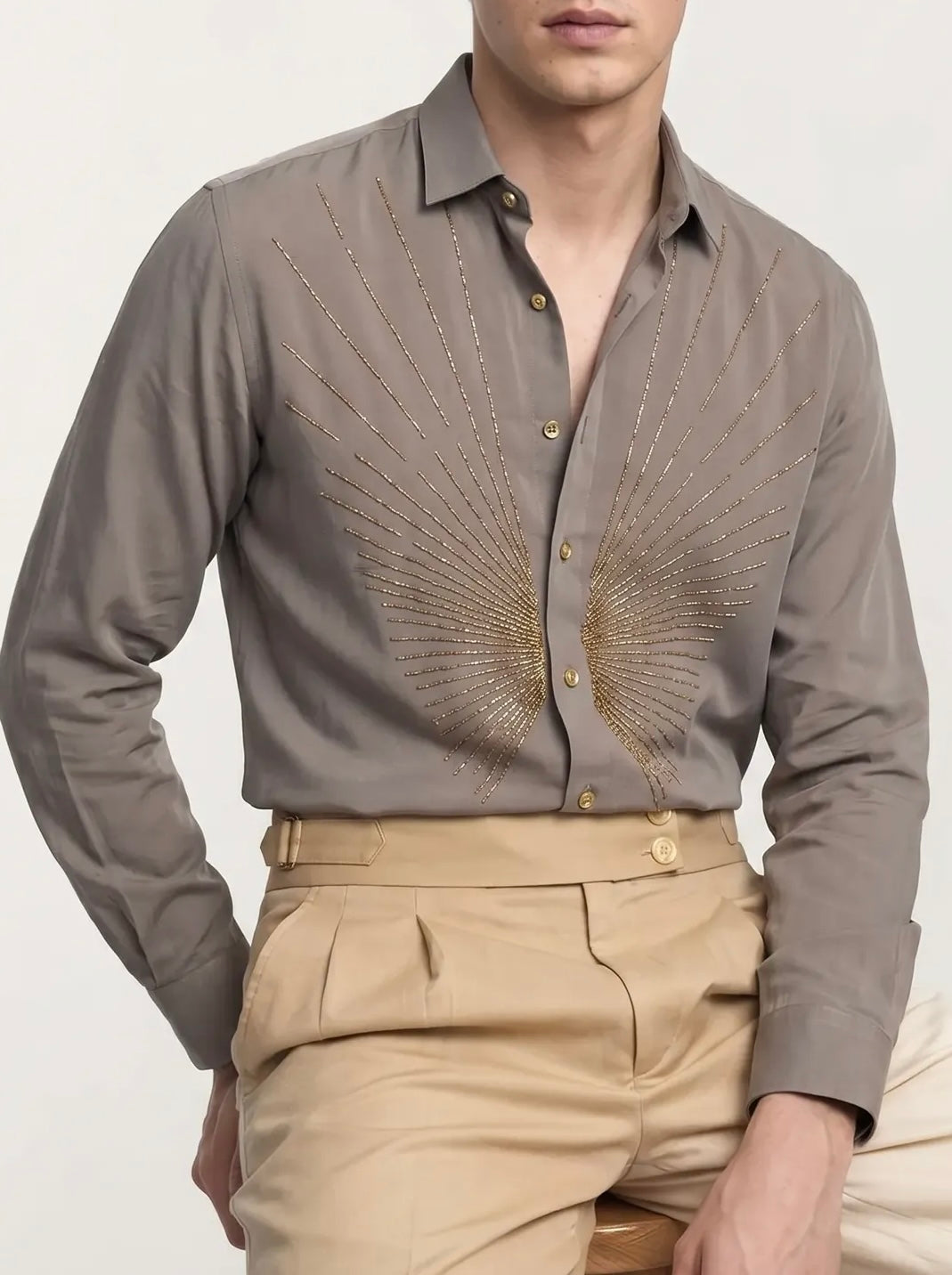 Warm-Grey Party Wear Full-Hand Shirt