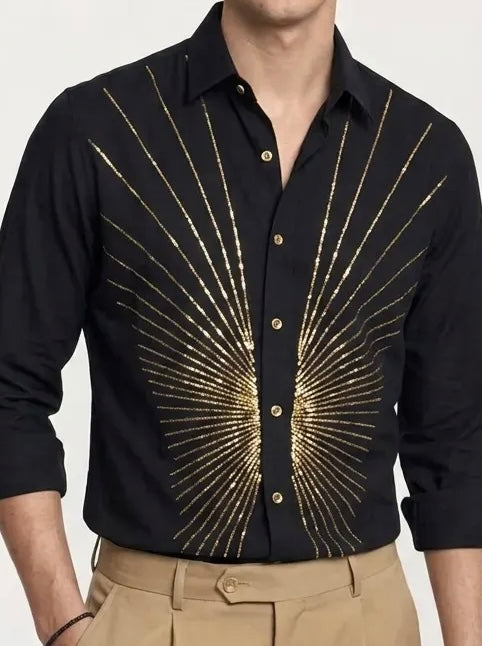 Black Party Wear Full-Hand Shirt