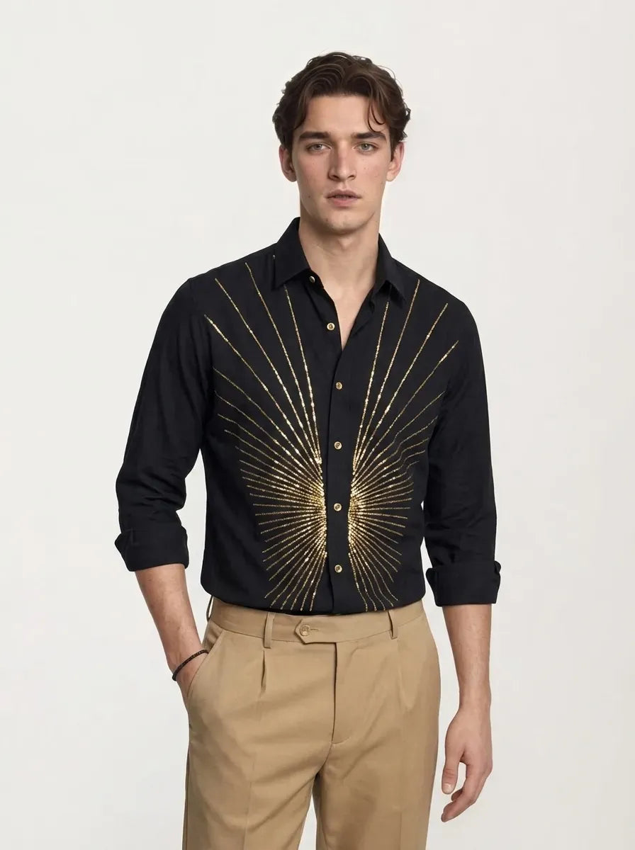 Black Party Wear Full-Hand Shirt