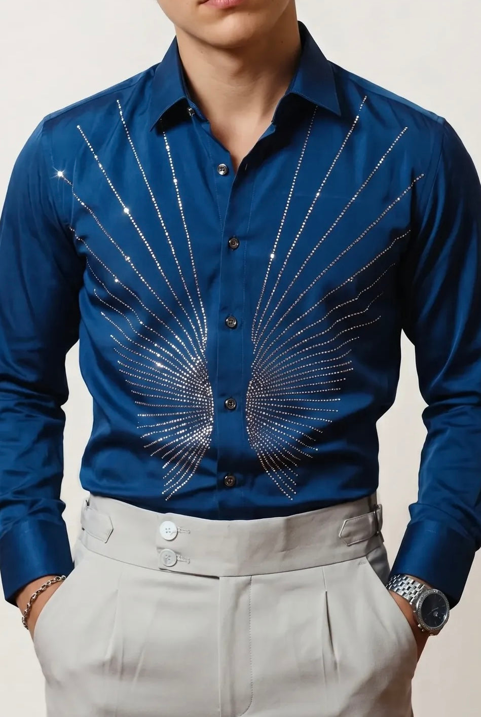Blue Party Wear Full-Hand Shirt