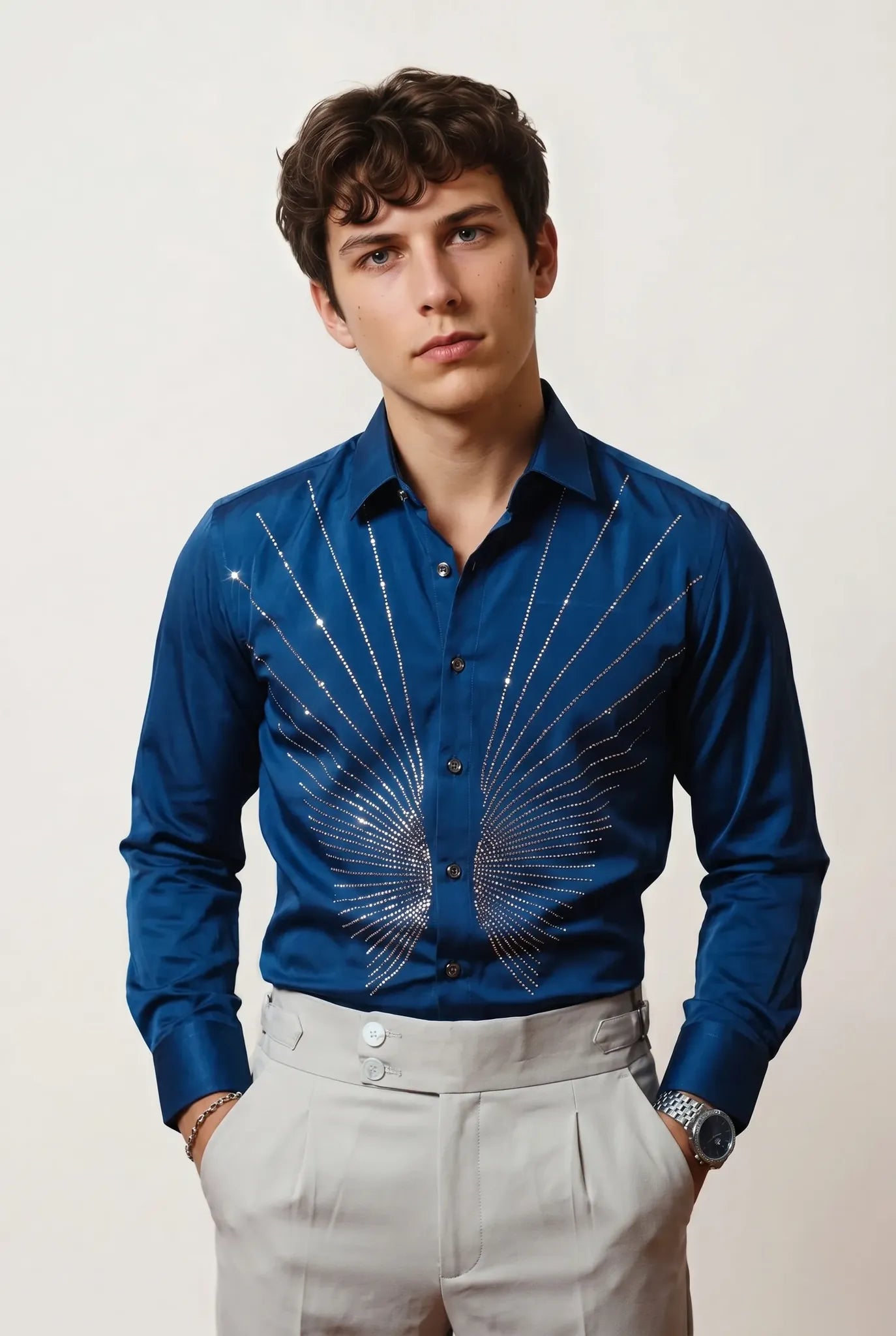 Blue Party Wear Full-Hand Shirt