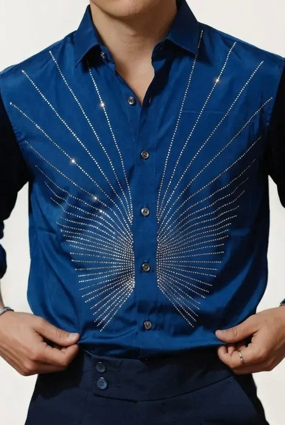 Blue Party Wear Full-Hand Shirt