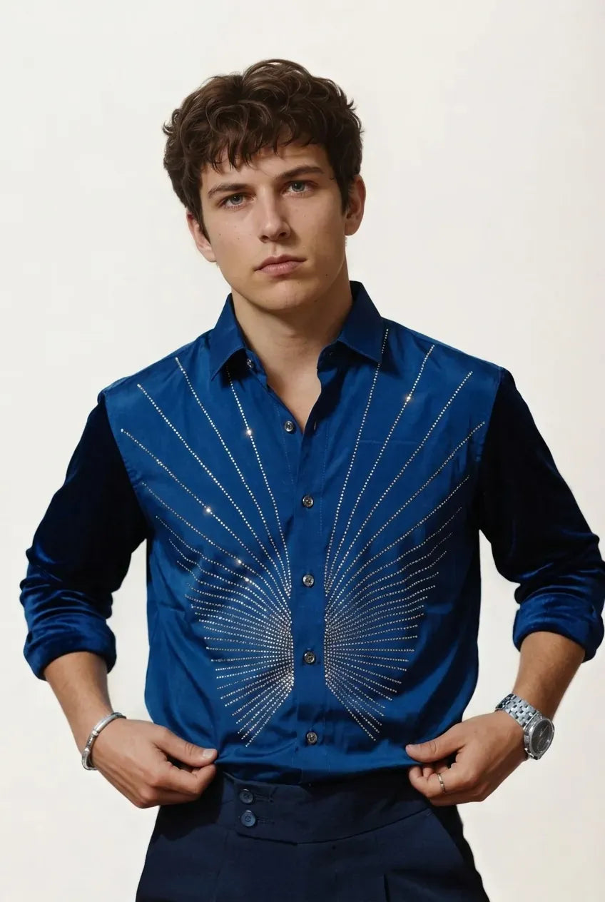 Blue Party Wear Full-Hand Shirt