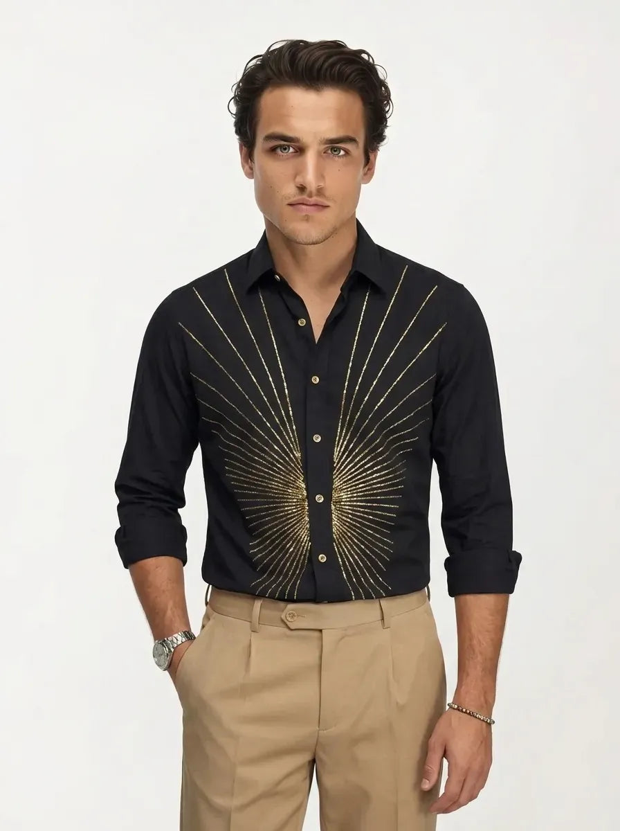 Black Party Wear Full-Hand Shirt