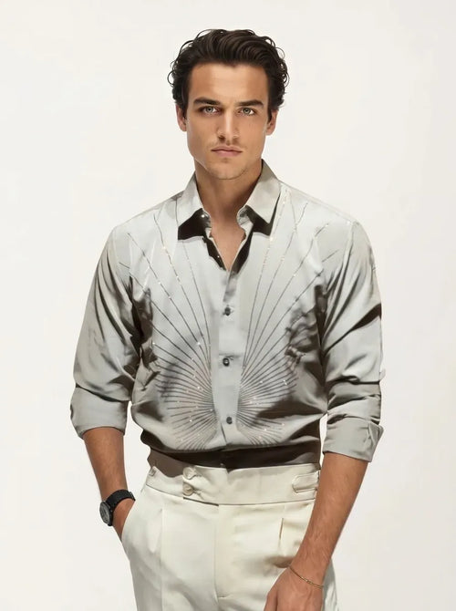 Beige Party Wear Full-Hand Shirt