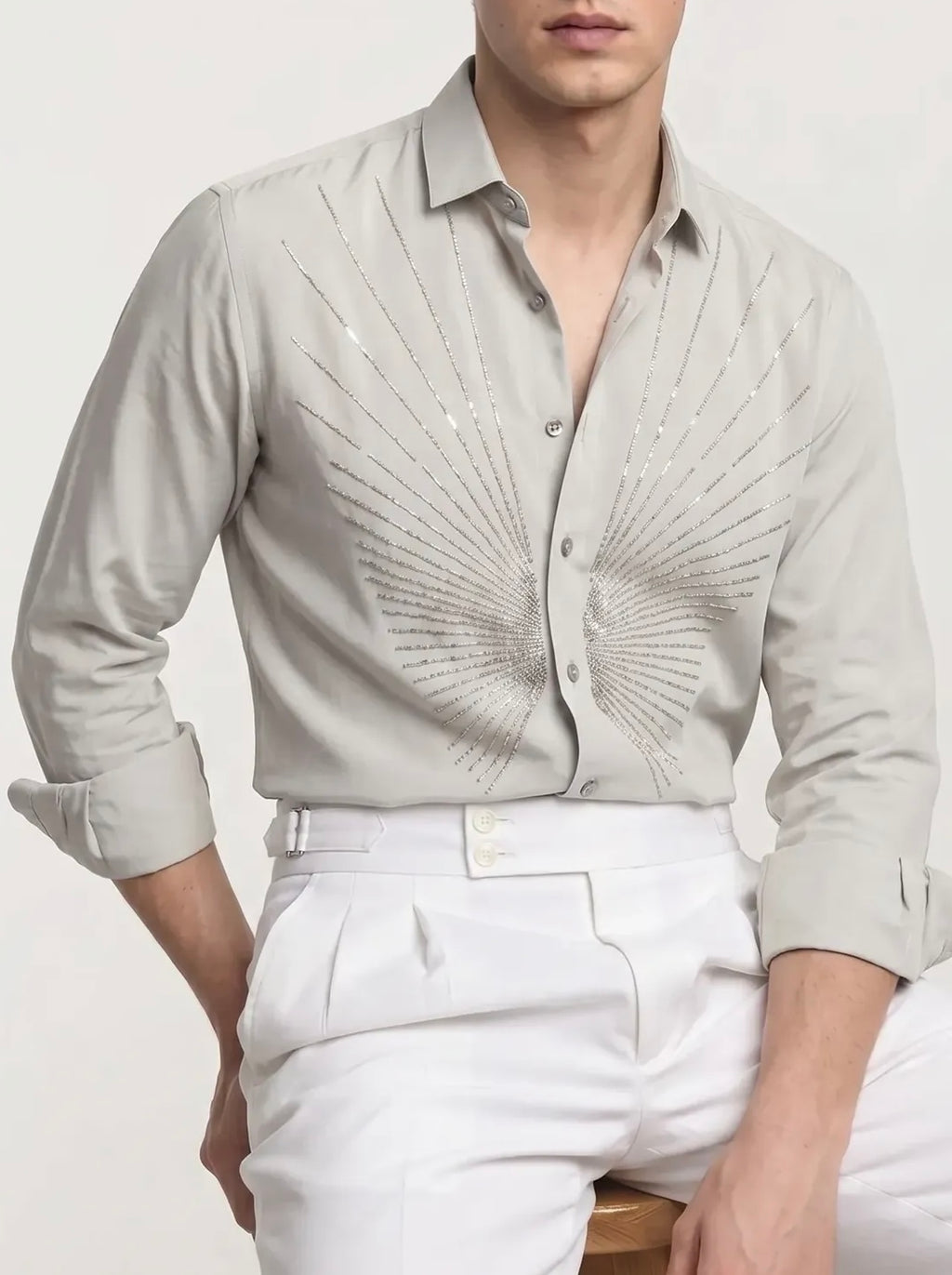 Beige Party Wear Full-Hand Shirt