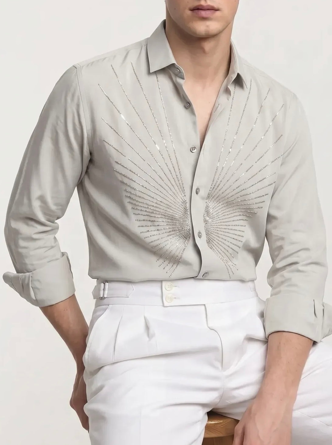 Beige Party Wear Full-Hand Shirt