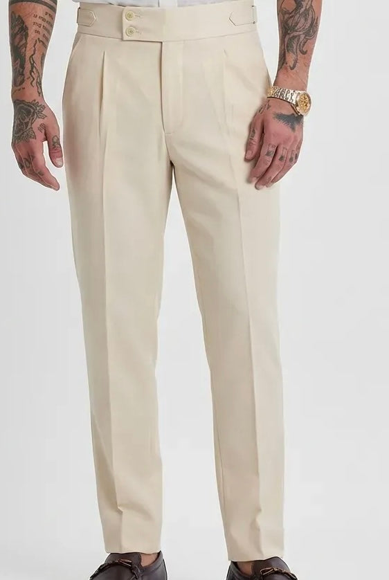 Cream Straight-Fit Formal Trousers