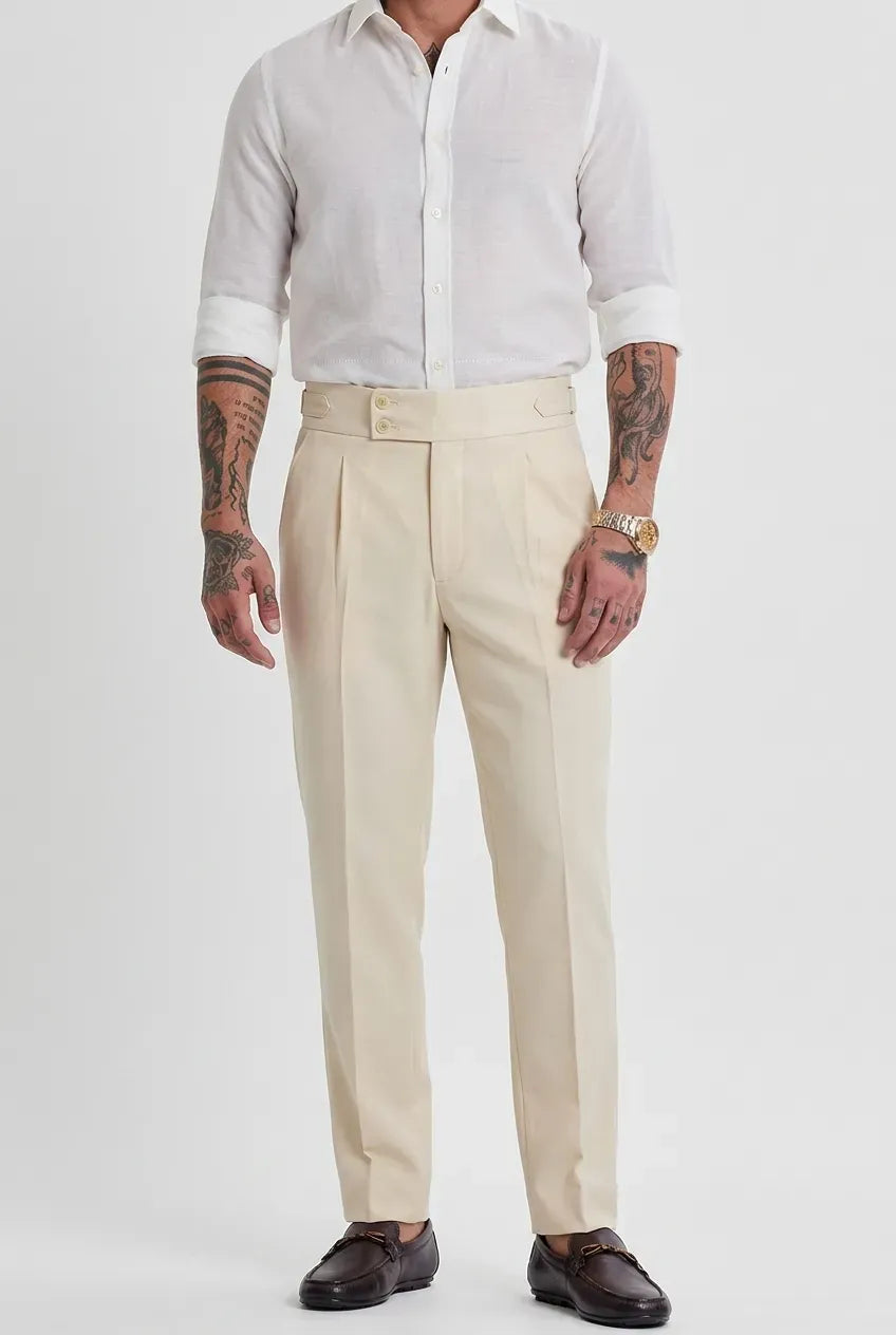 Cream Straight-Fit Formal Trousers