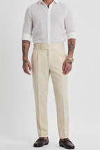 Cream Straight-Fit Formal Trousers