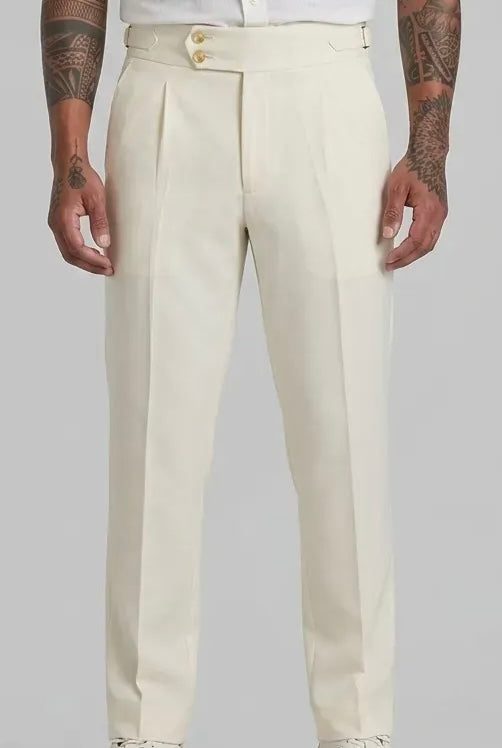 Cream Straight-Fit Formal Trousers
